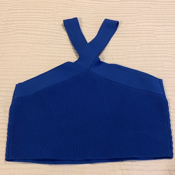 ARITZIA BABATON Sculpt Knit Criss Cross Cropped Tank Blue Size XL - Picture 2 of 11